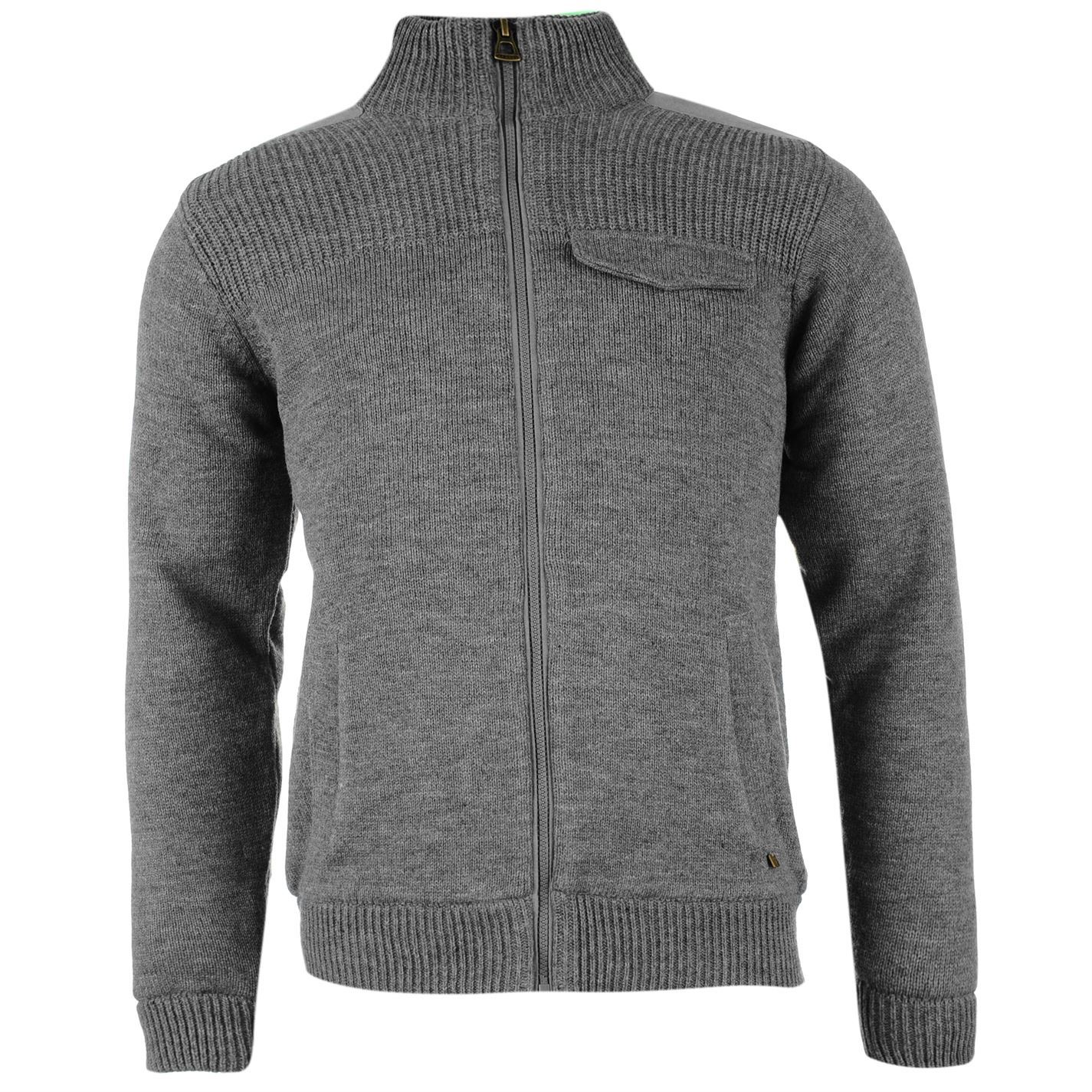 Kangol Mens Fleece Lined Knit Cardigan Long Sleeve Zip Fastening Top