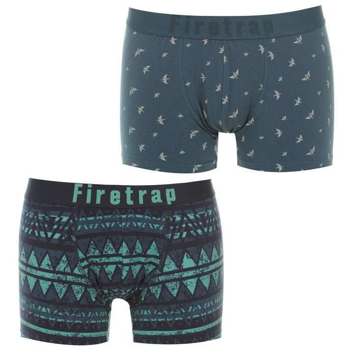 Firetrap Mens 2 Pack Trunks Gents Elasticated Waist Band Boxers