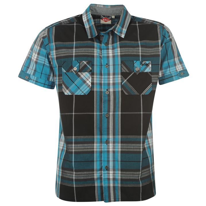 Lee Cooper Mens Short Sleeve Cotton Blend Press Stud Fastening Check Top Shirt eBay