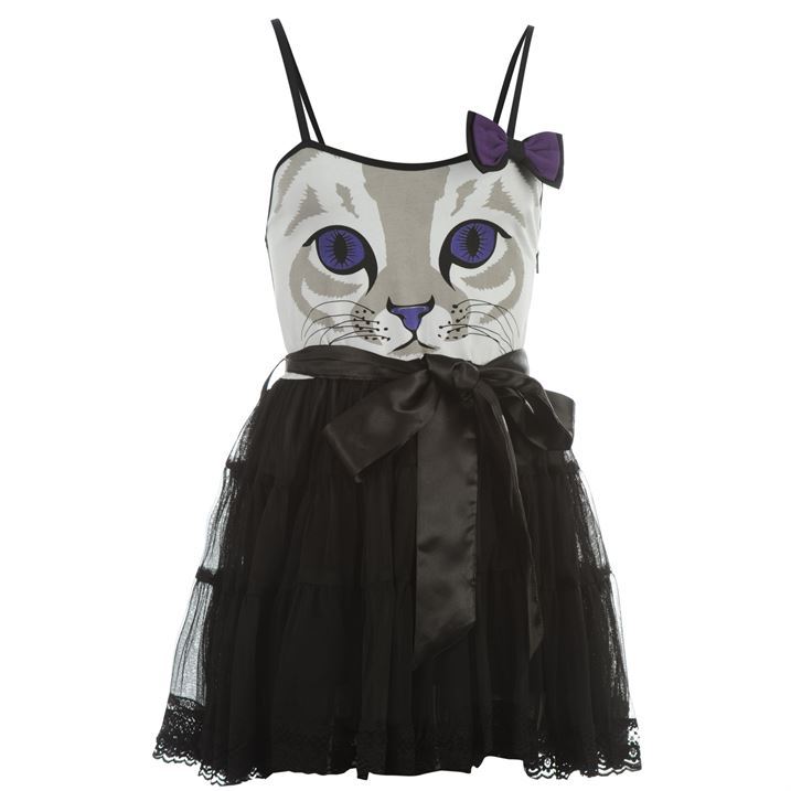 Cupcake Cult Womens Cat Print Tutu Dress Ladies Netting Overskirt