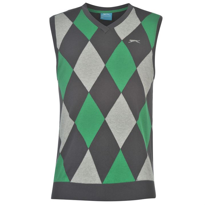 Slazenger Mens Argyle Knitted Golf Vest Sleeveless Tee Top Tank V Neck