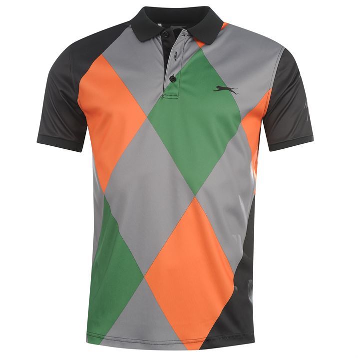 Slazenger Mens Diamond Shaped Pattern Polo Shirt Short Sleeve Top Apparel | eBay