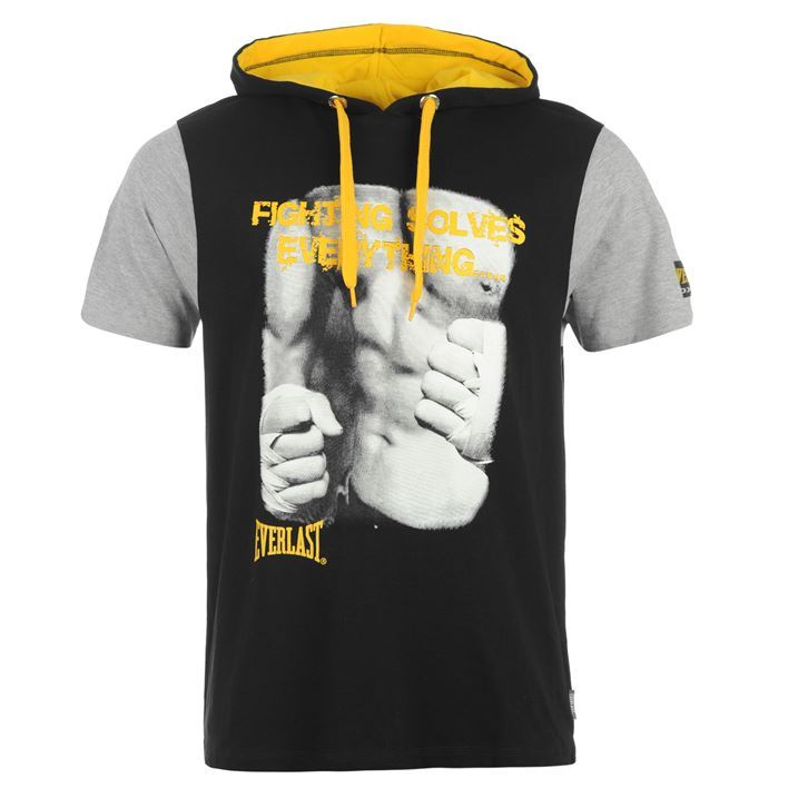 Everlast Mens Clothing Short Sleeve Hooded Top Tee T Shirt Mock Layer