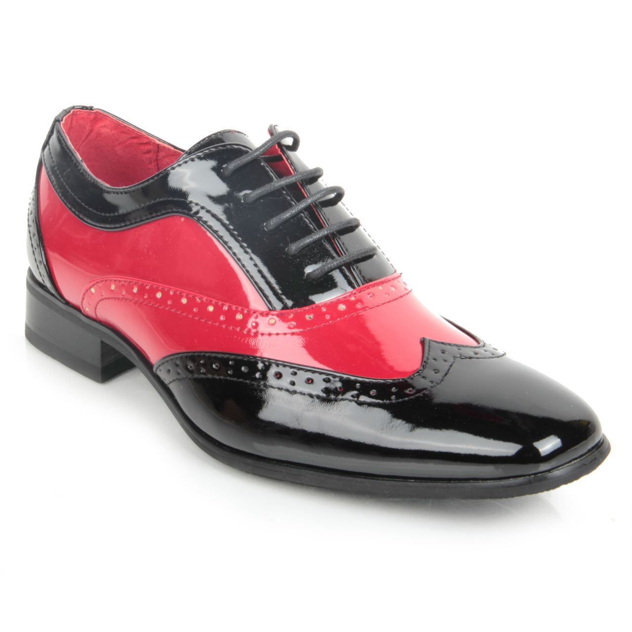 Mens spectator Two Tone, Black Red, wingtip, Brogue, gangster shoe
