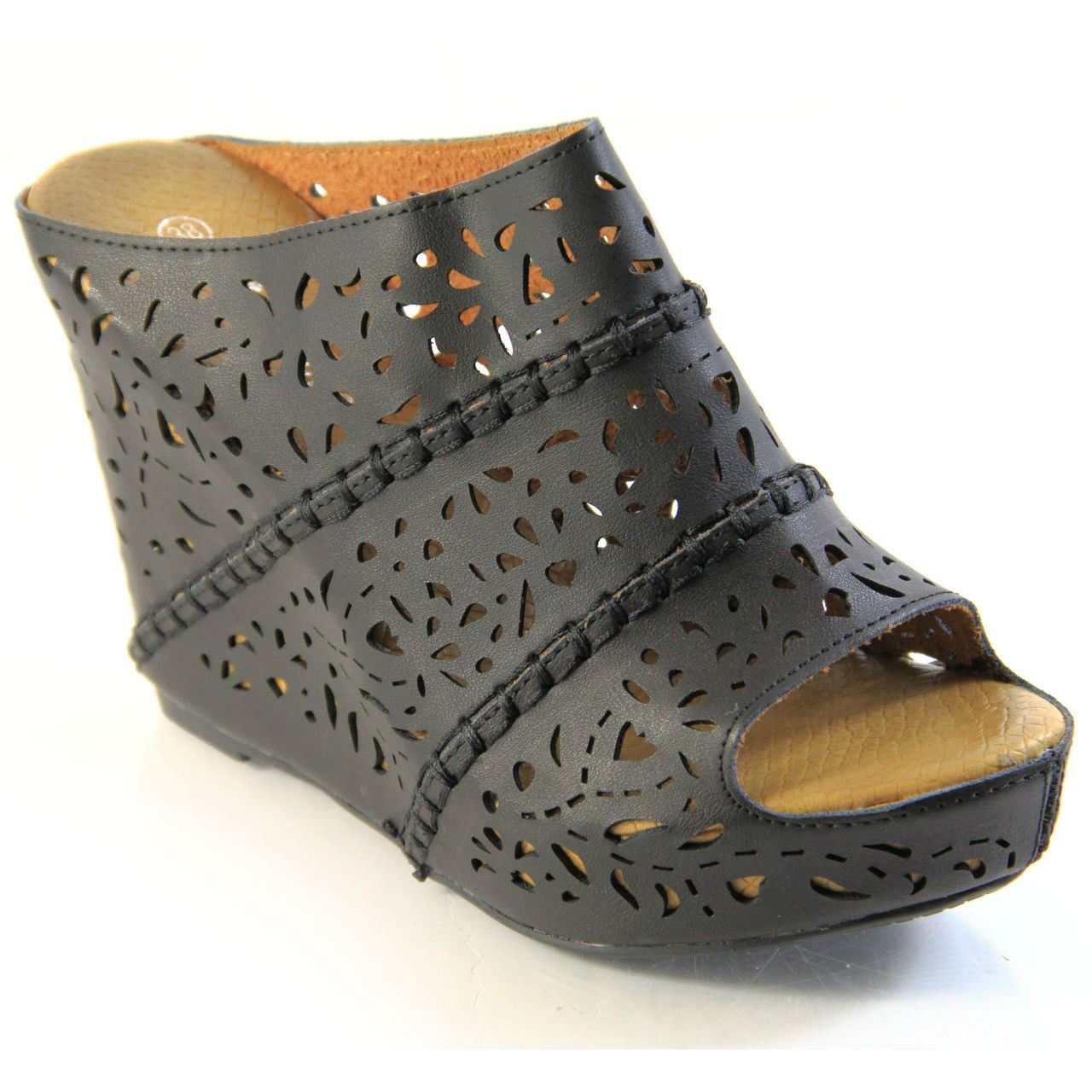 Womens Ladies High Heel SlipOn Wedge Sandals Peep Toe Shoes eBay