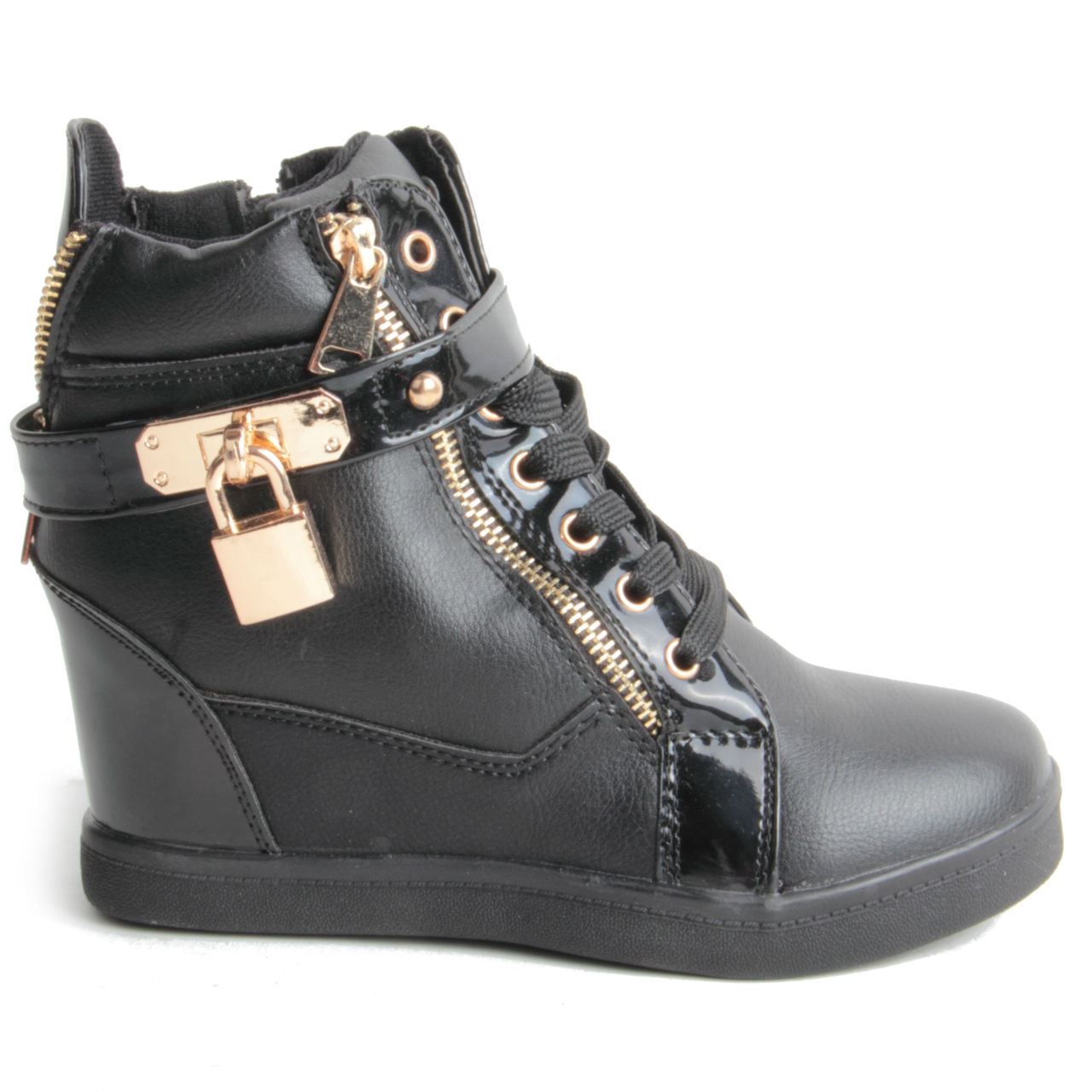 Women Hidden Wedge Hi High Top Trainer Ladies Zip Up Ankle