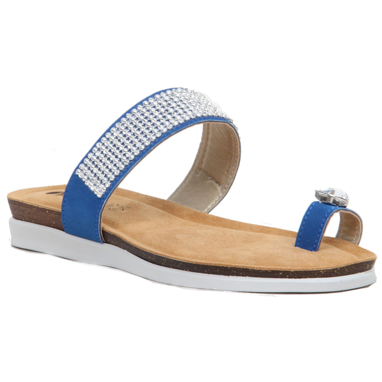 Womens Ladies Sparkling Toe Ring Slip On Leather Lined Wedge Sandals