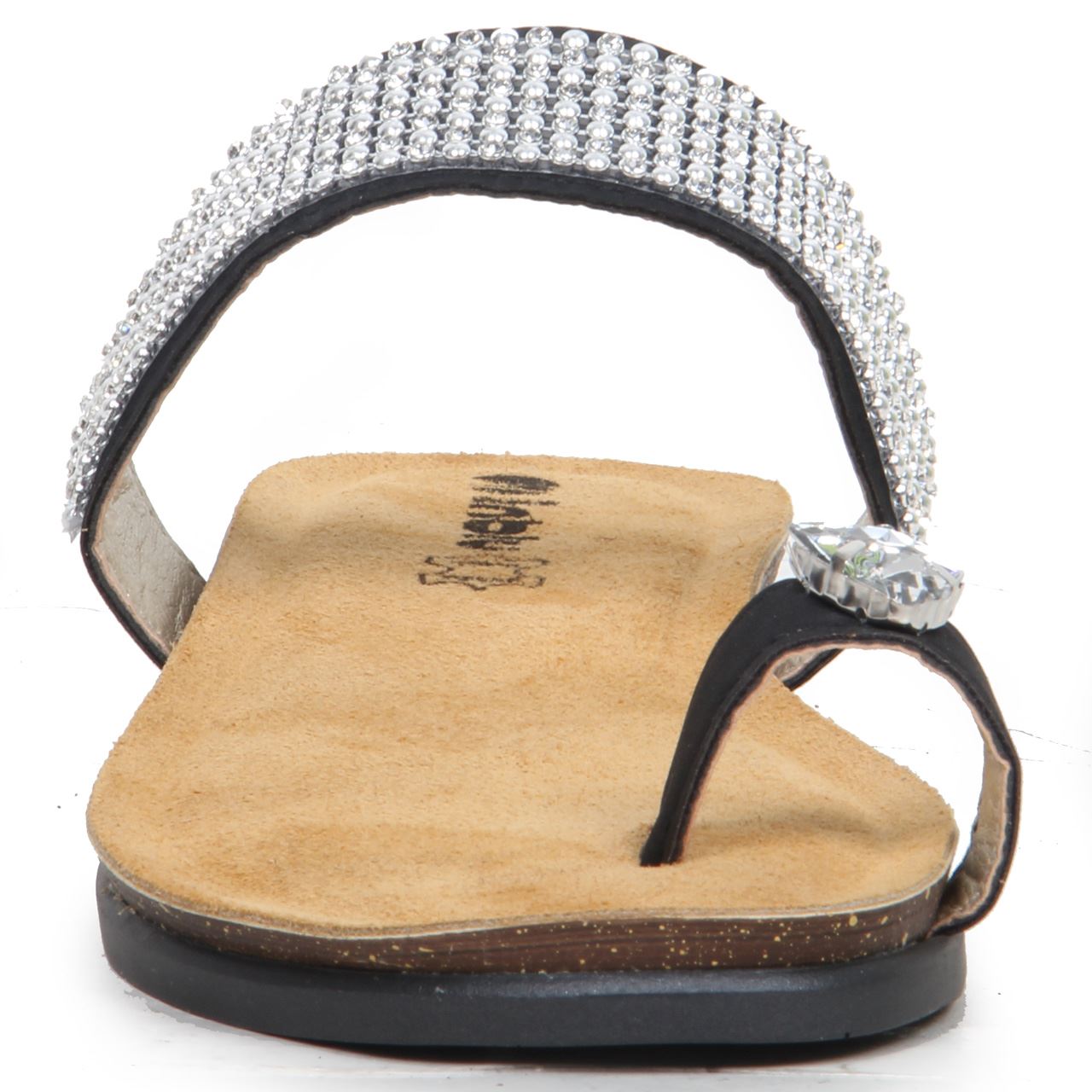 Womens Ladies Sparkling Toe Ring Slip On Leather Lined Wedge Sandals