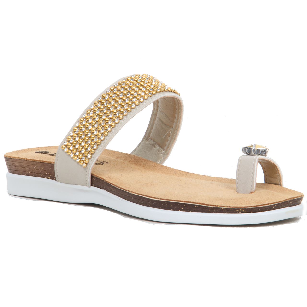 Womens Ladies Sparkling Toe Ring Slip On Leather Lined Wedge Sandals