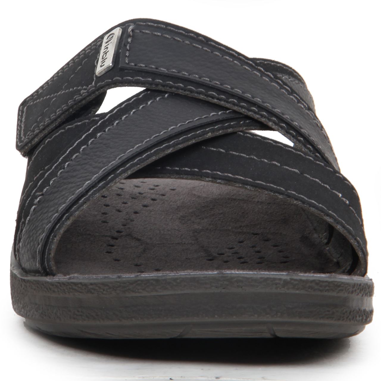 Mens Leather Lined Hook & Loop Strap Open Back Mule Sandals Summer