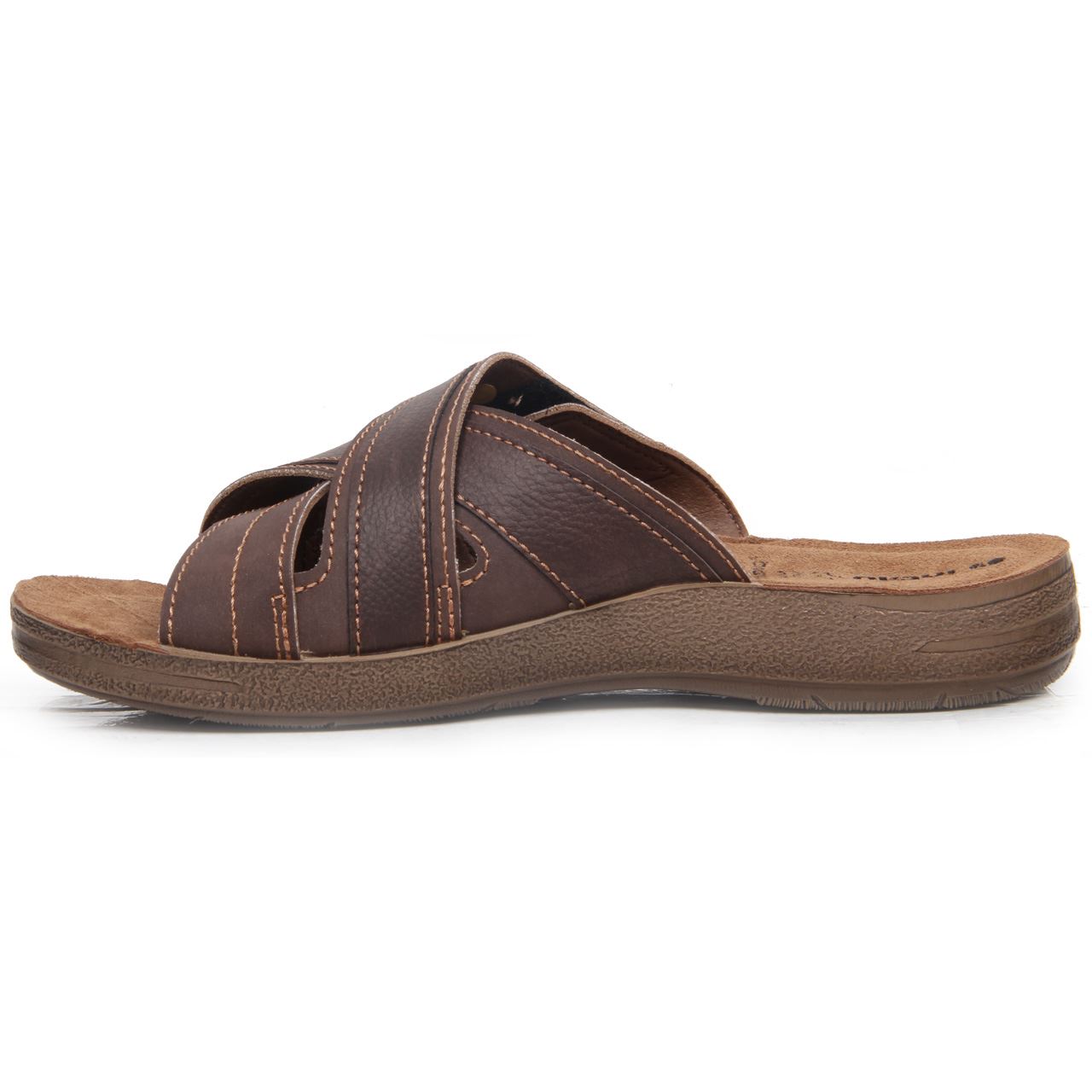 Mens Leather Lined Hook & Loop Strap Open Back Mule Sandals Summer Shoes