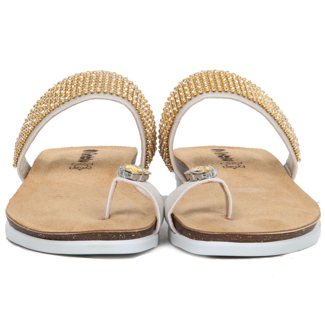 Womens Ladies Sparkling Toe Ring Slip On Leather Lined Wedge Sandals