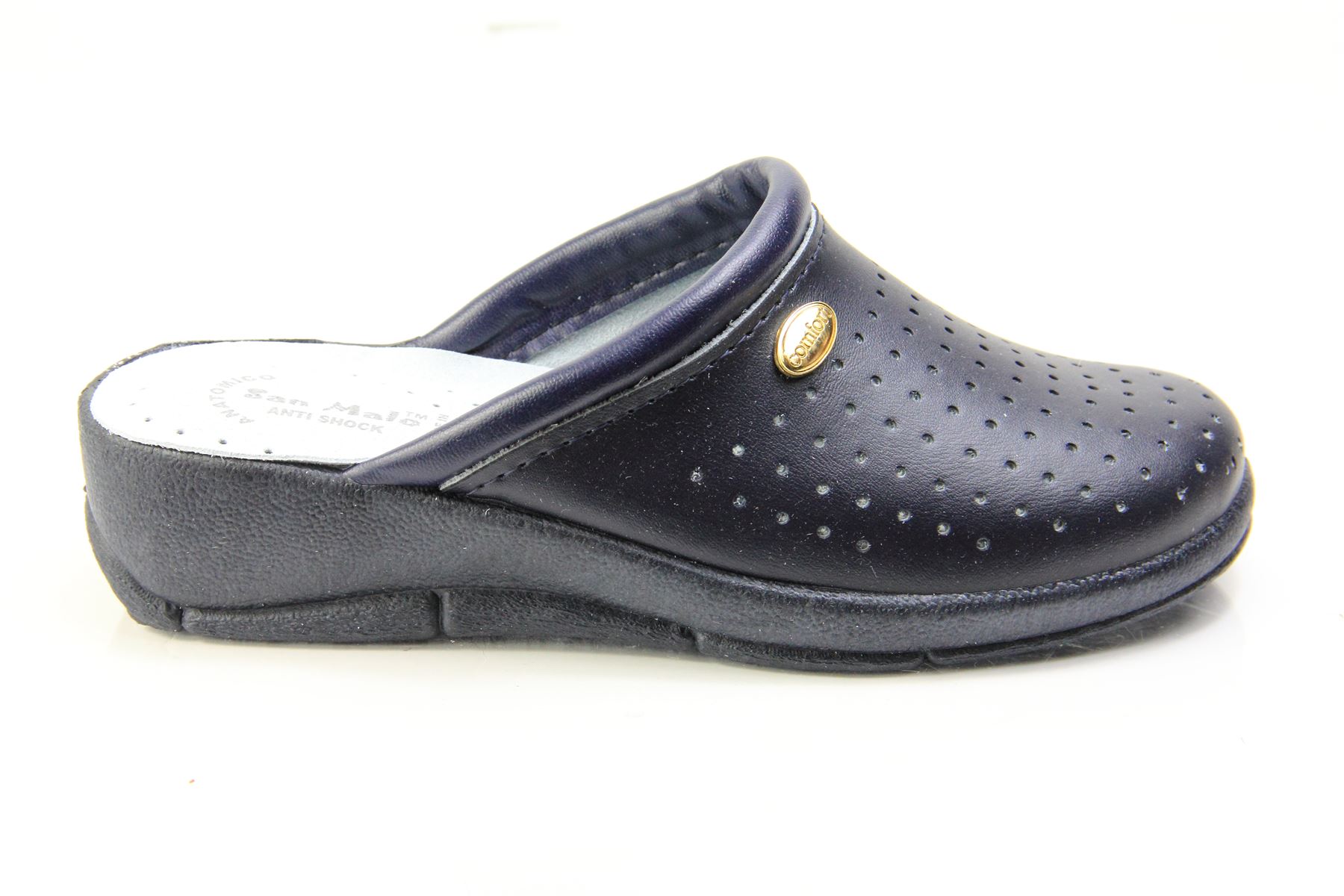 Womens Ladies Slip On Genuine Leather Closed Toe Padded Sock Mule Wedges | eBay