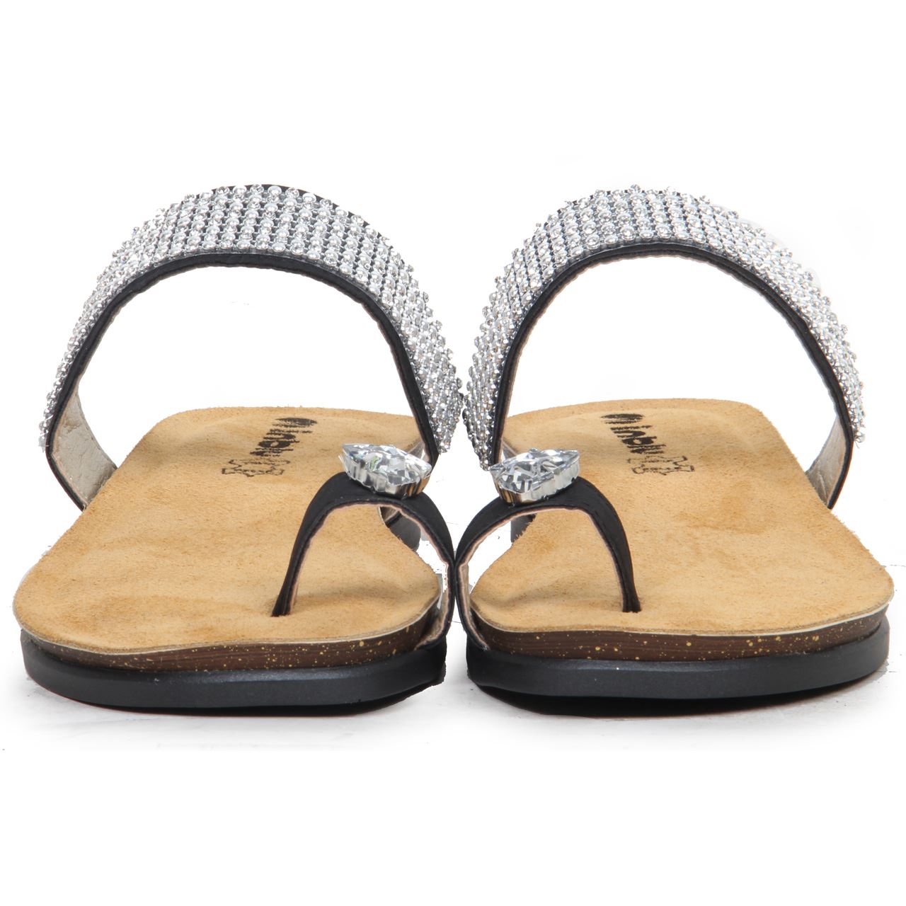 Womens Ladies Sparkling Toe Ring Slip On Leather Lined Wedge Sandals