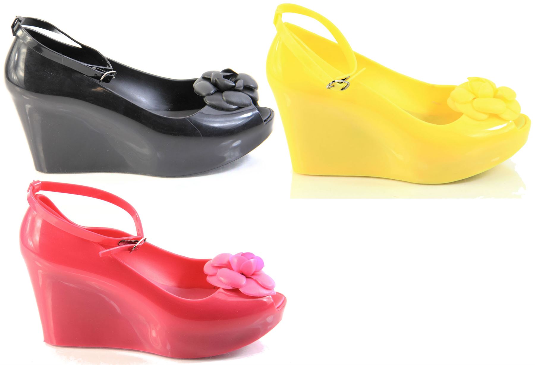 Womens High Heel Wedge Peep Toe Ankle Straps Jelly womens high heel wedge peep toe ankle straps jelly