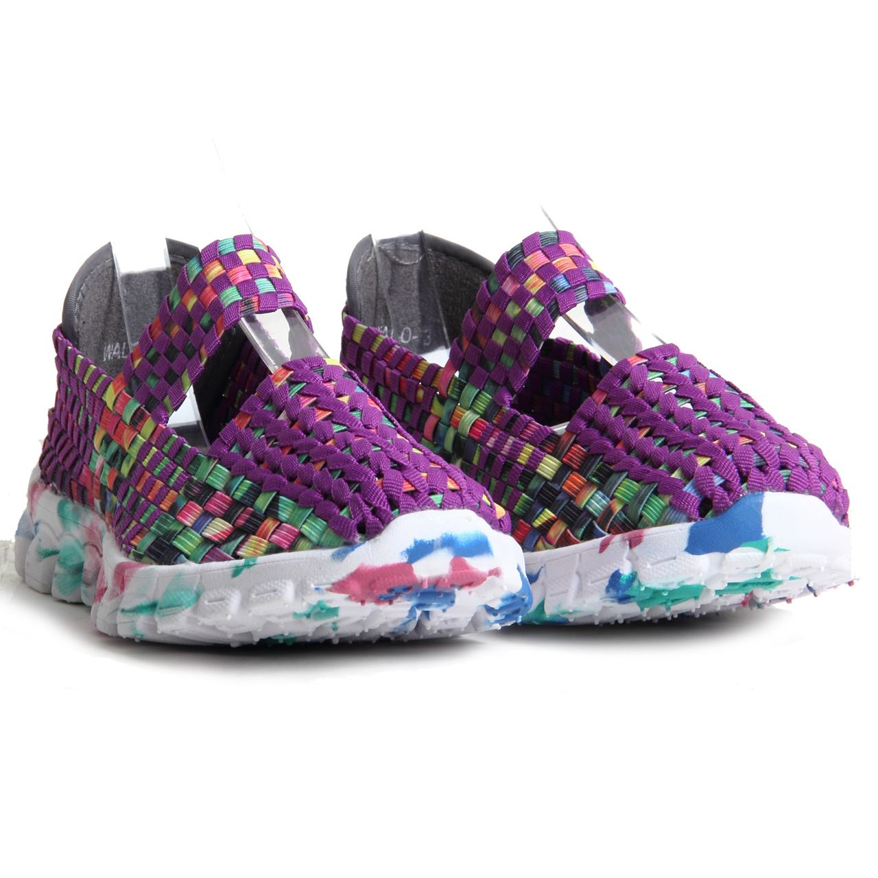 Womens Ladies Woven Shoes Slip On Multi Colour Mary Jane Elastic Upper Trainers | eBay