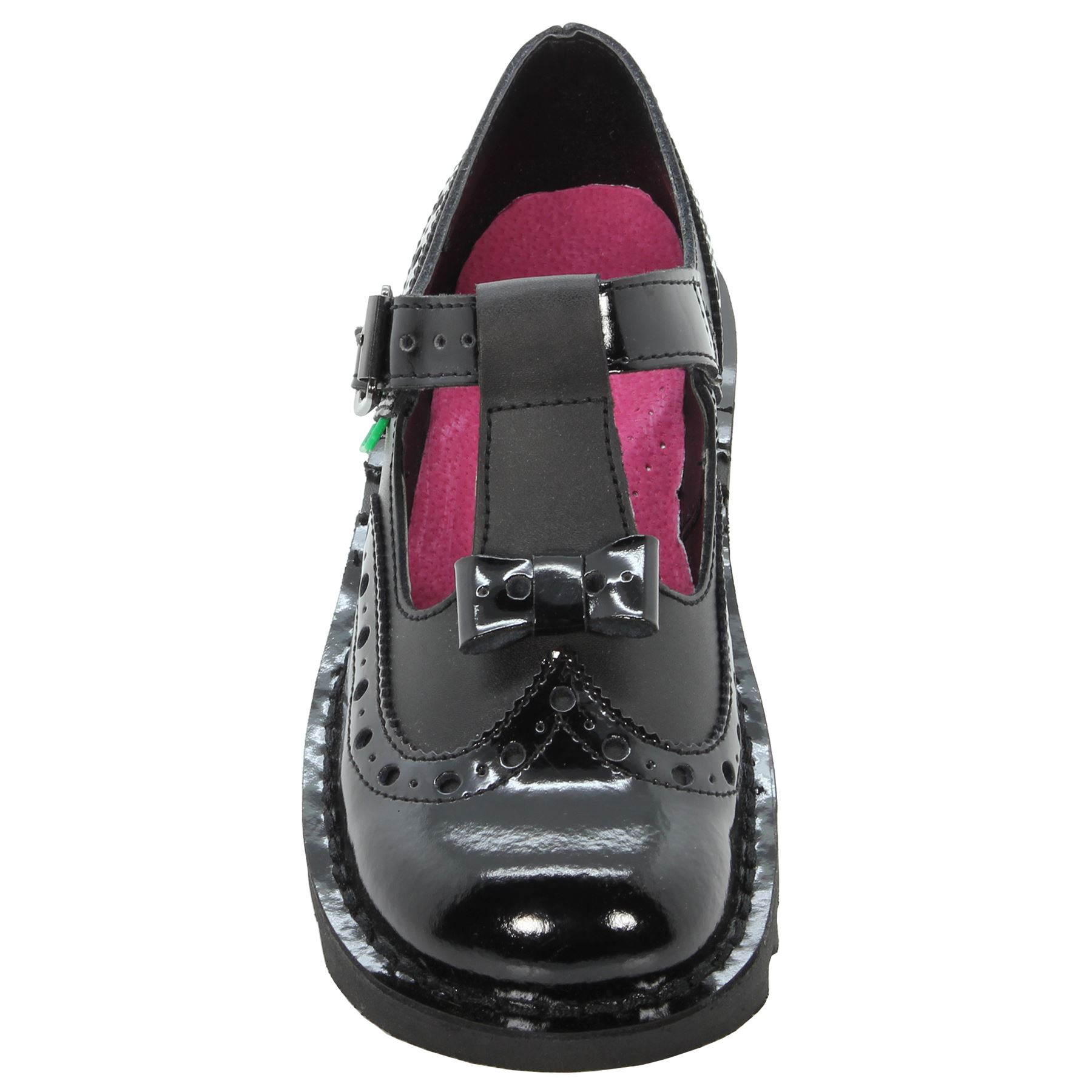 KICKERS GIRLS BACK TO SCHOOL BROGUE BOW SHOES BLACK SIZES UK 3 4 5 6 7