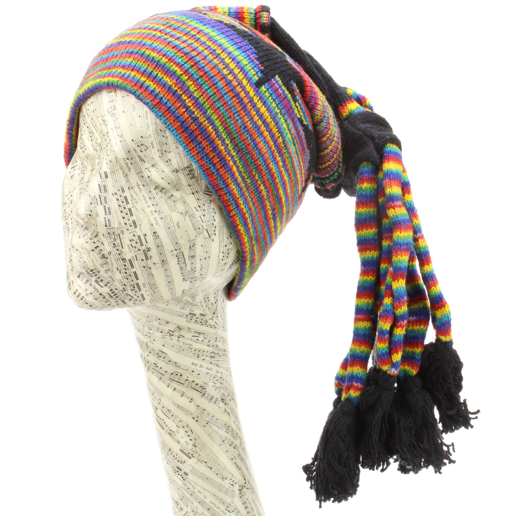 Beanie hat cotton knit tassels slouch festival ski hippie rainbow 7 colours eBay