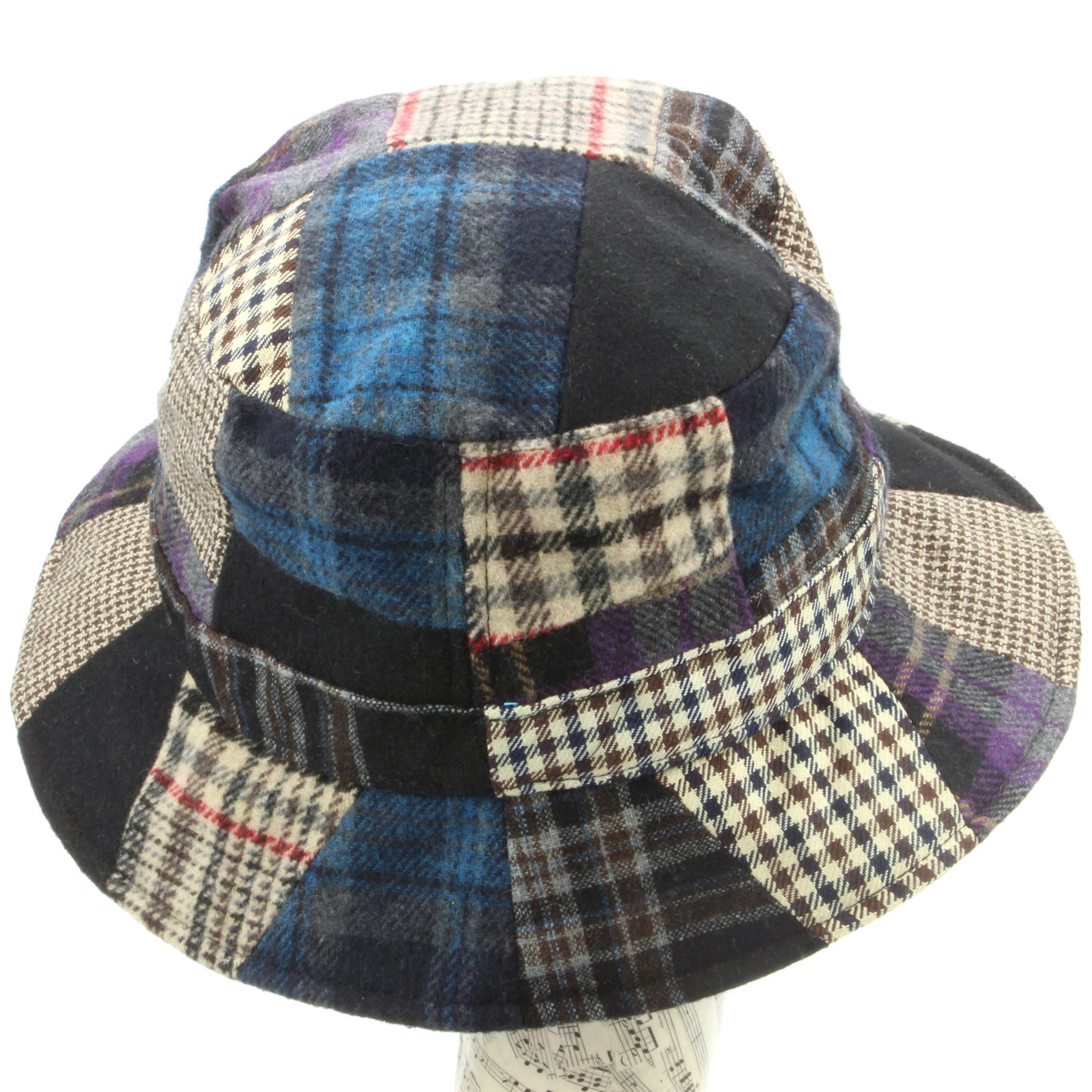 Tweed Bucket Hat Hawkins Patchwork Wool BLUE RED 4 Sizes Fisherman Cap
