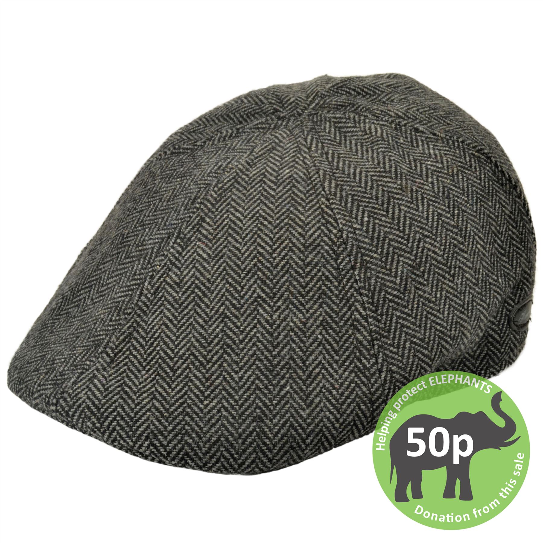 Herringbone grey flat cap with duck bill peak eBay