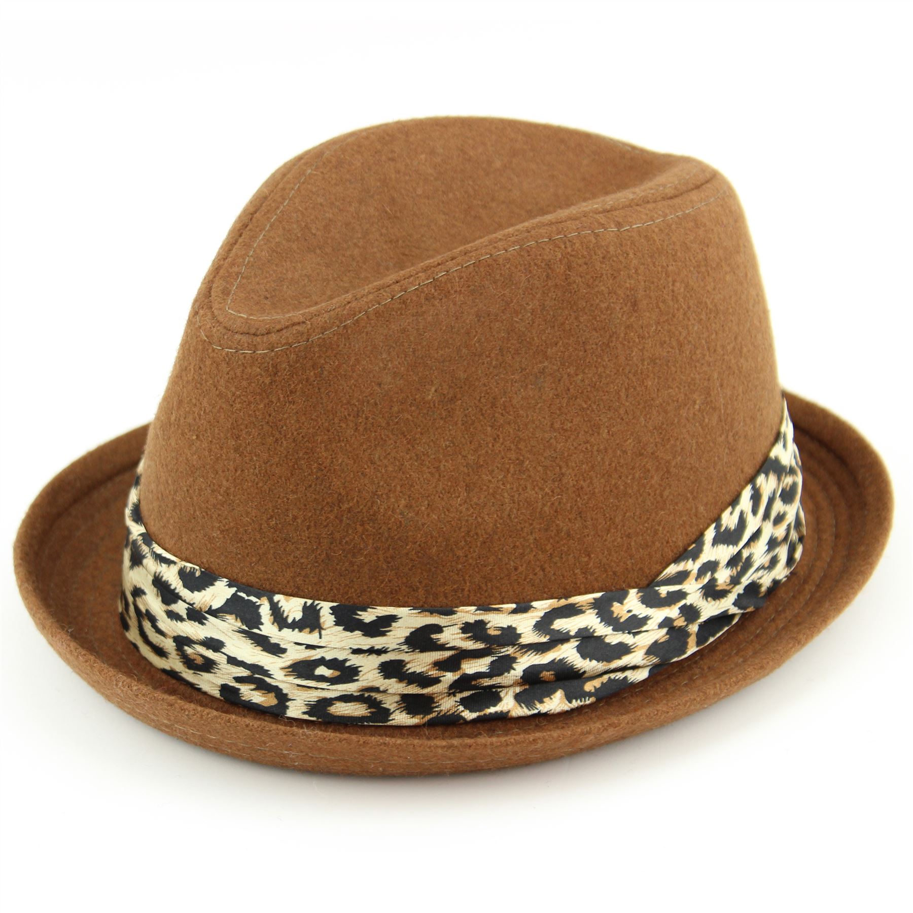 Trilby Hat Womens Hawkins Leopard Print Band BLACK GREY BROWN Fedora