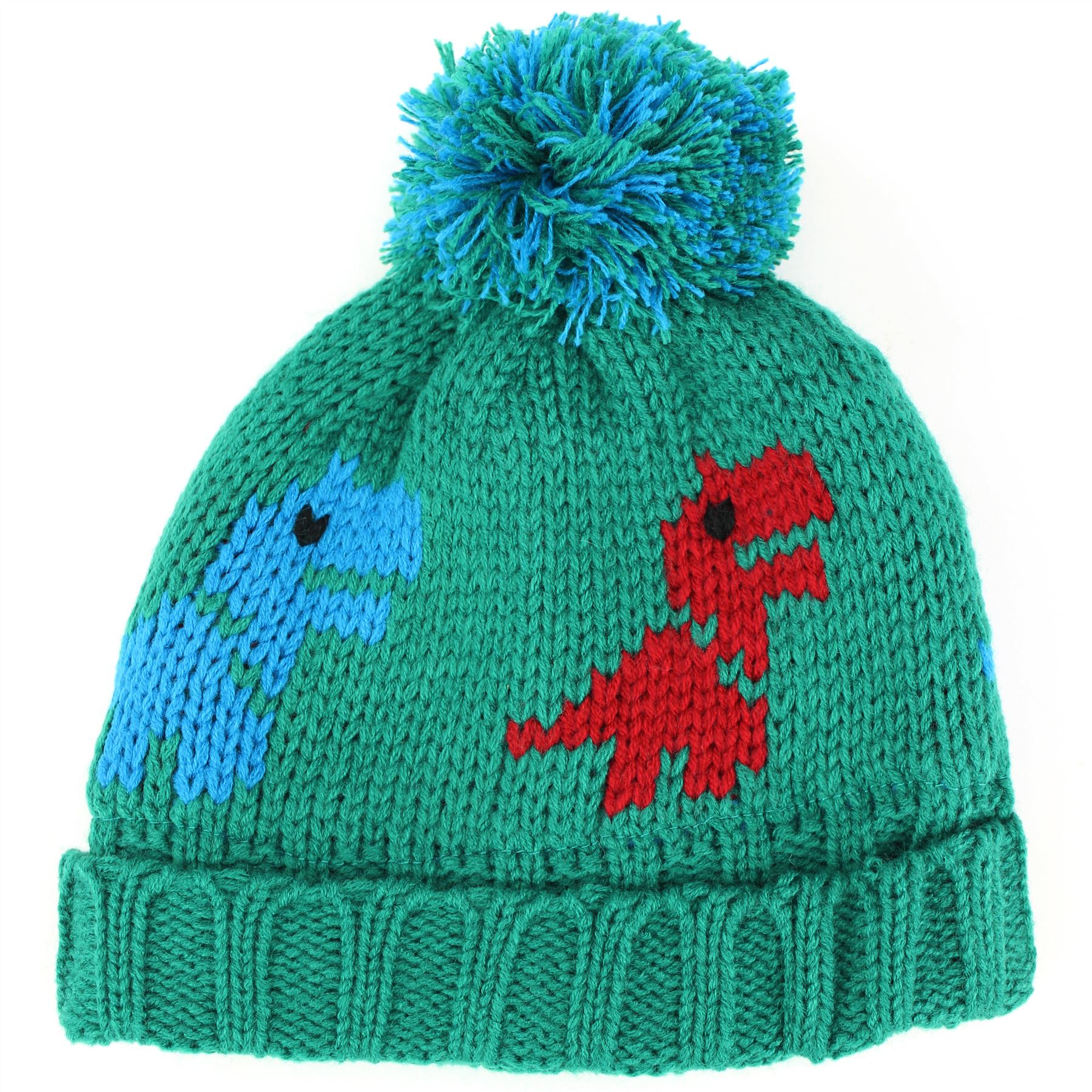Childrens Dinosaur Hat Beanie Bobble Baby Kids Small Blue Green Grey