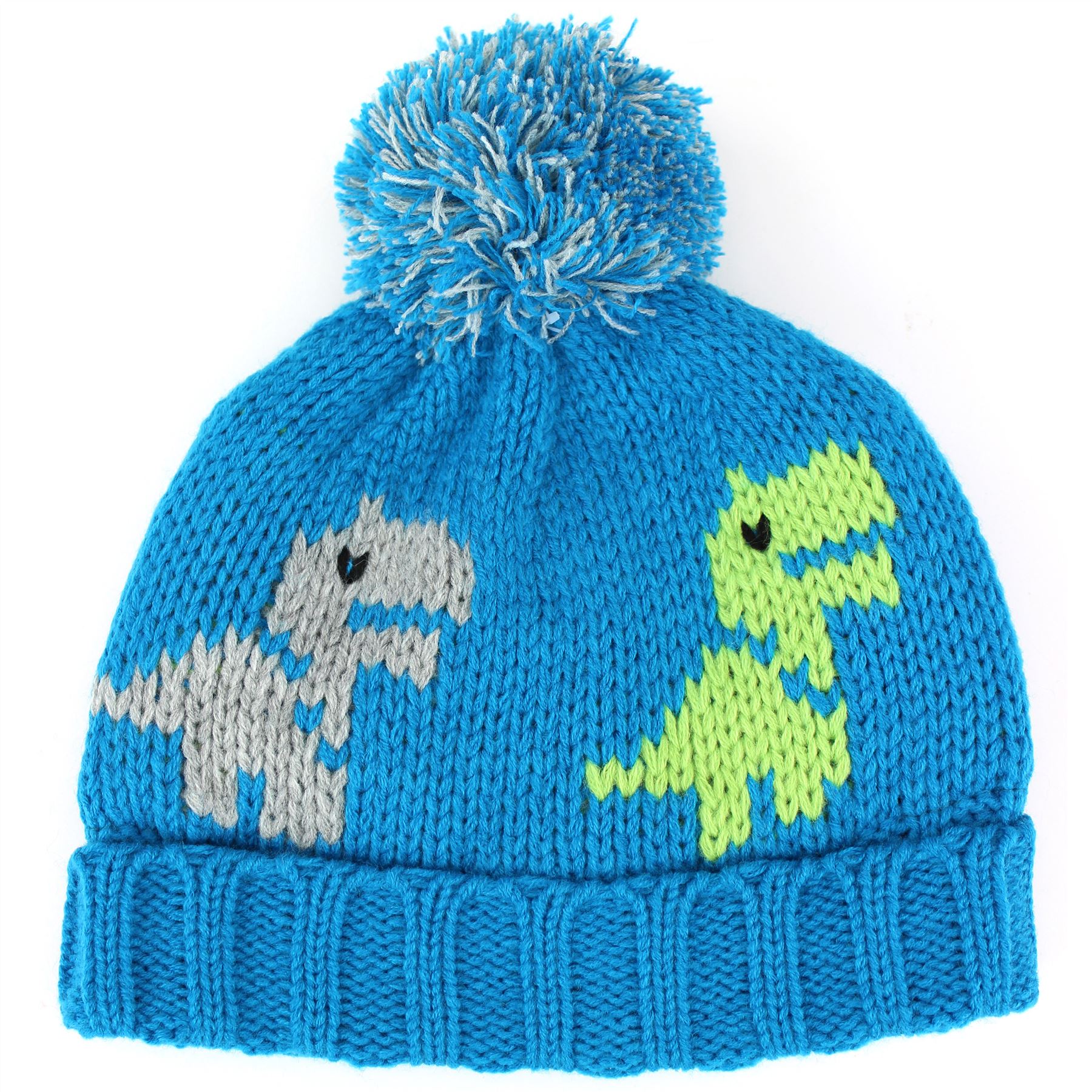 Childrens Dinosaur Hat Beanie Bobble Baby Kids Small Blue Green Grey