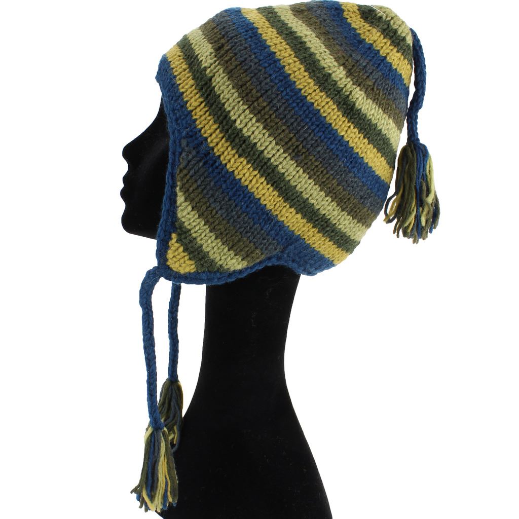 WOOL EARFLAP HAT FLEECE LINED NEPAL KNIT HIPPIE BEANIE WITH BRAIDED