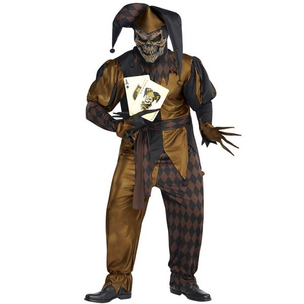 Mens Jester Halloween Fancy Dress Costume Joker + Cards Std & Plus Size