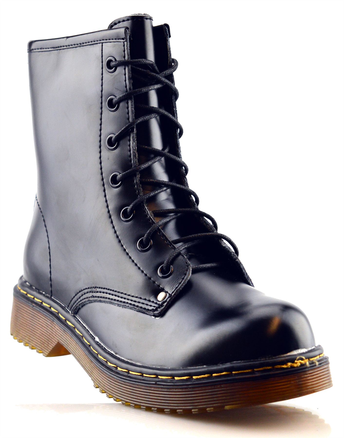 Ladies Womens Girls Leather Combat Biker Style Lace Up Ankle Boots