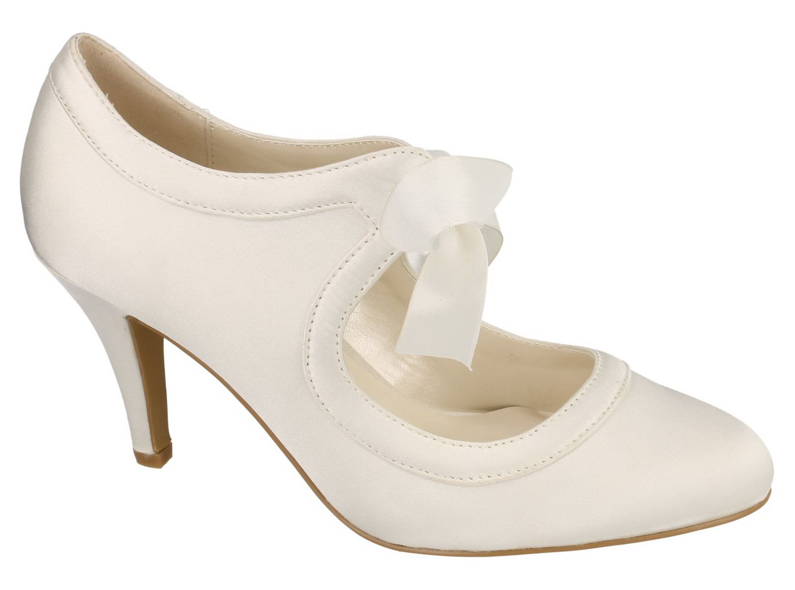 Ladies Womens Ivory Satin Wedding Bridal Slip On Lace Courts Shoes Size