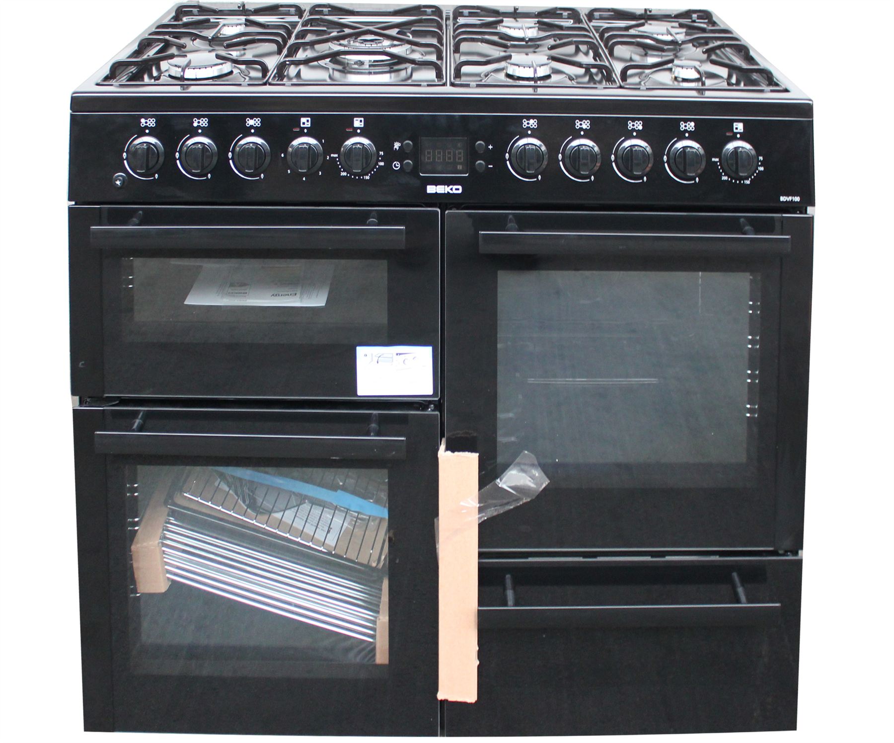 Dual Fuel Range Cooker Beko BDVF100K 100CM 2 Fan Ovens Grill Gas Hob