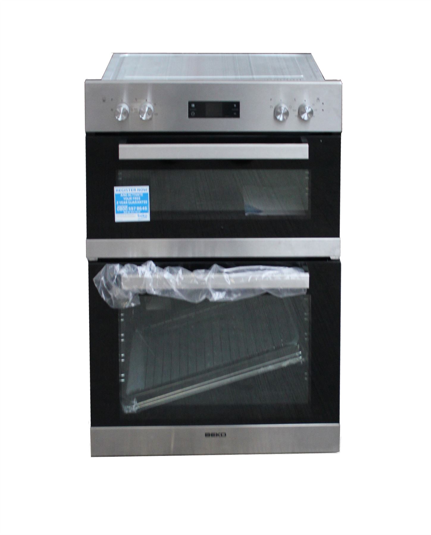Beko Built In Electric Double Fan Oven Tall Larder Unit Stainless Steel