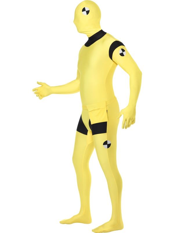 MENS SECOND SKIN BODYSUIT YELLOW CRASH TEST DUMMY COSTUME FANCY DRESS