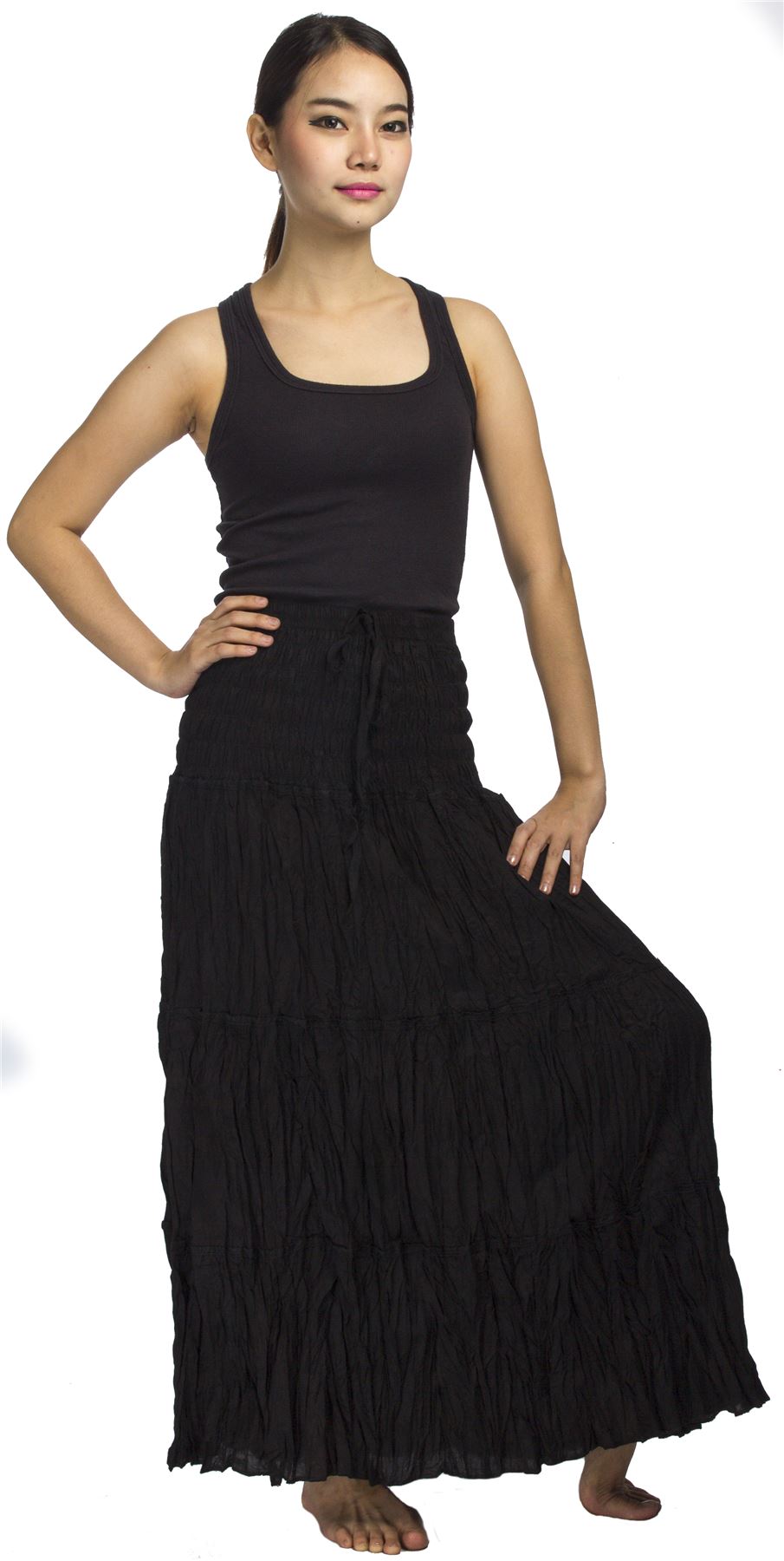 2 in 1 Long Tiered Broomstick Skirt/Dress Smock Waist Boho Hippie