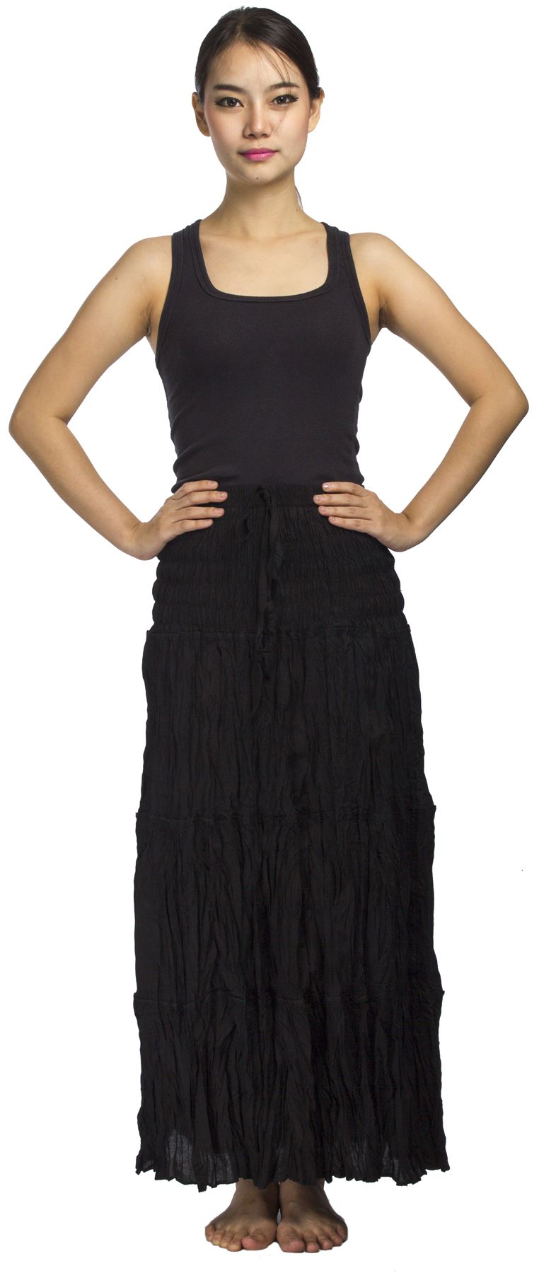 2 in 1 Long Tiered Broomstick Skirt/Dress Smock Waist Boho Hippie