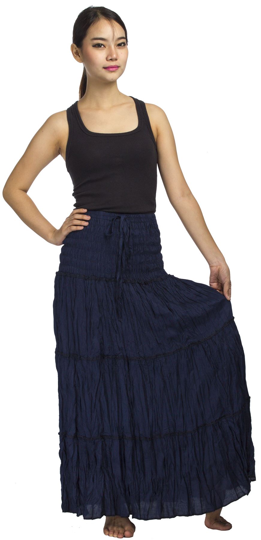 2 in 1 Long Tiered Broomstick Skirt/Dress Smock Waist Boho Hippie Summer eBay