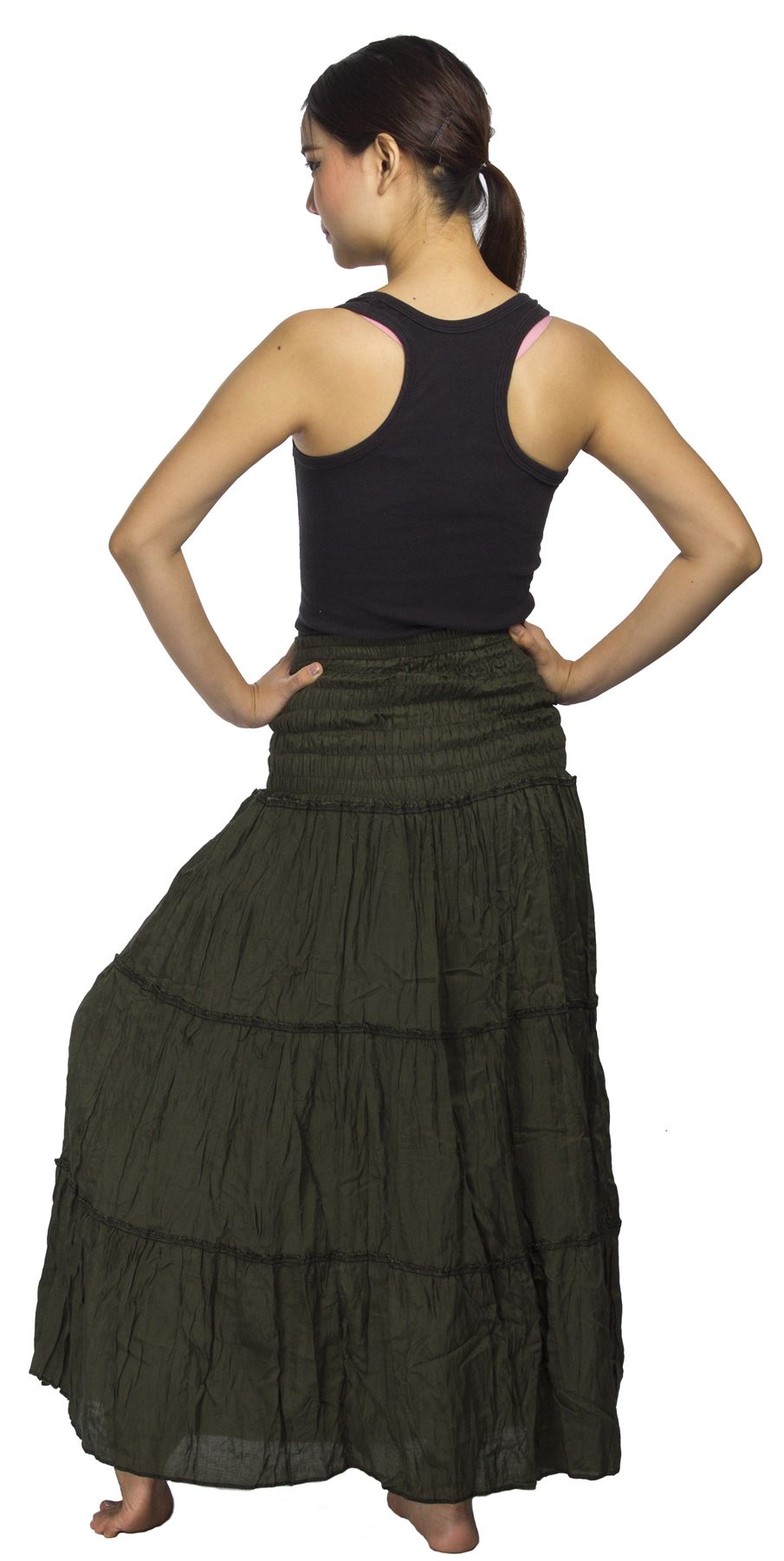 2 in 1 Long Tiered Broomstick Skirt/Dress Smock Waist Boho Hippie