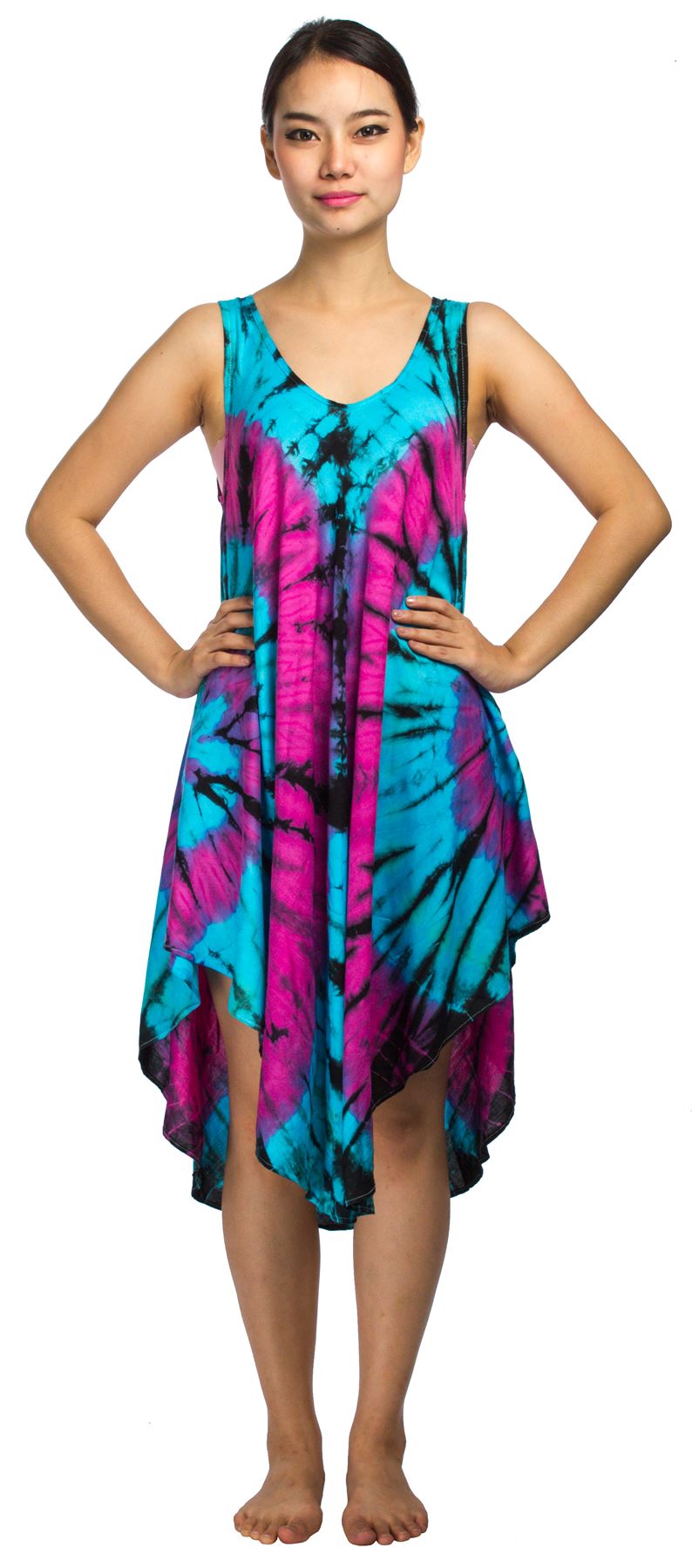 Tie Dye Dress Tunic Womens Tank Top Blouse Boho Hippie Summer Plus Size