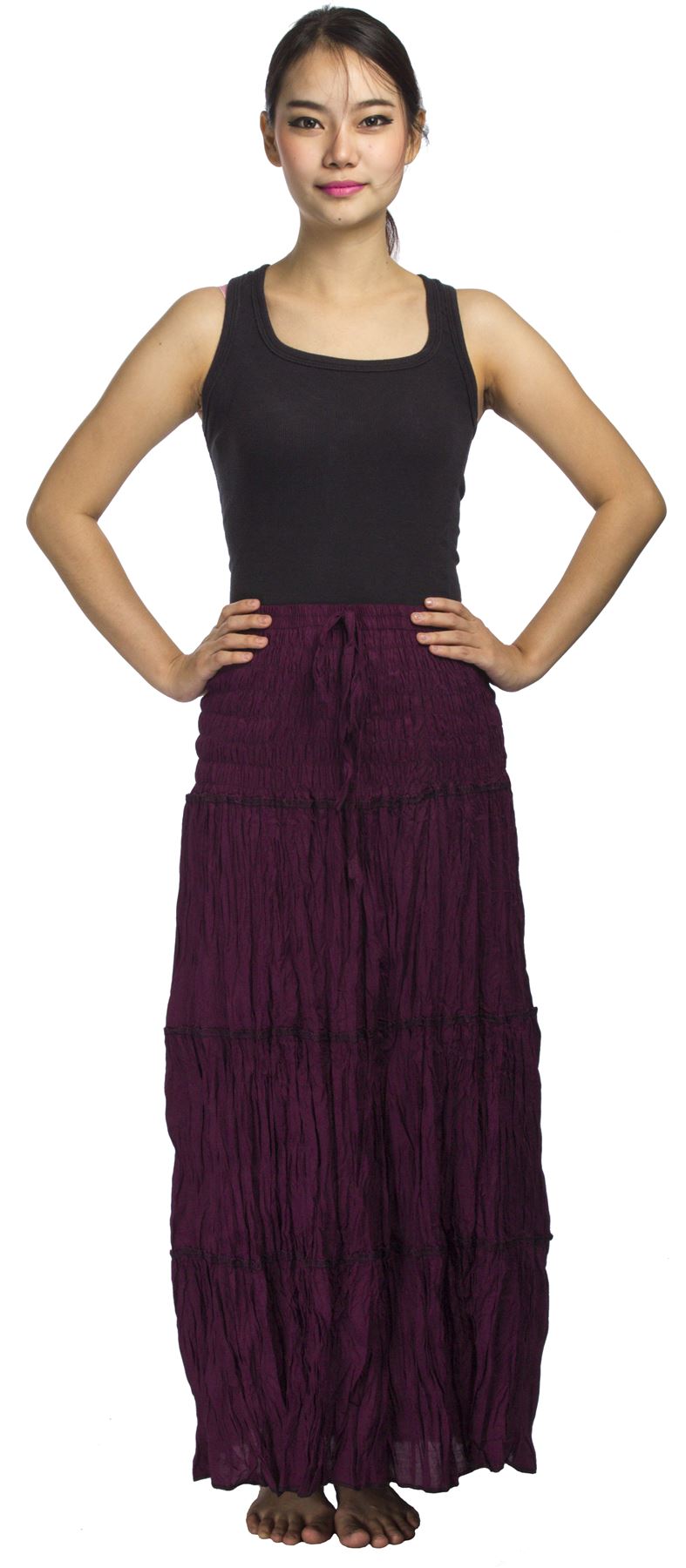 2 in 1 Long Tiered Broomstick Skirt/Dress Smock Waist Boho Hippie