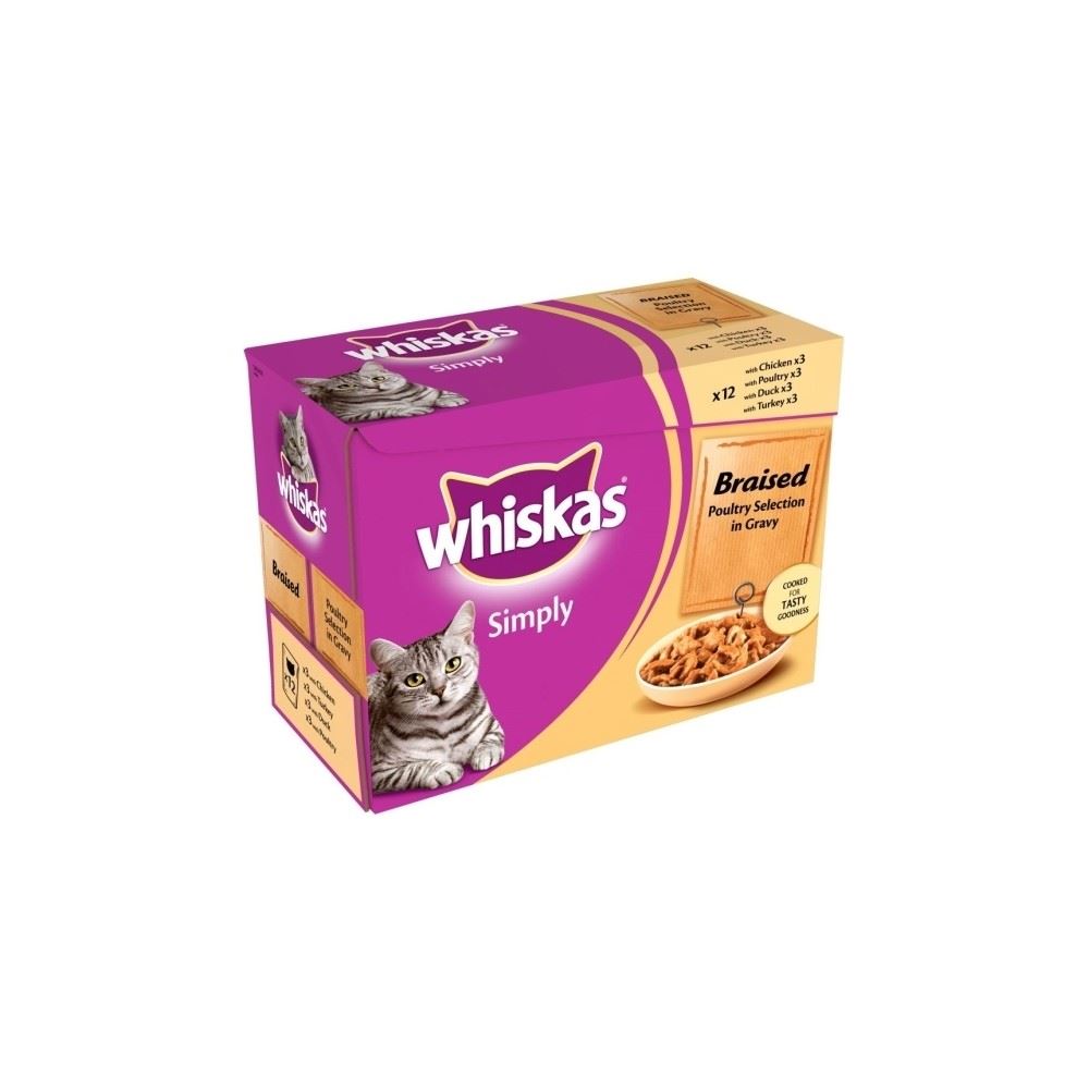 Whiskas Simply Braised Poultry in Gravy Pouch (12x85g)