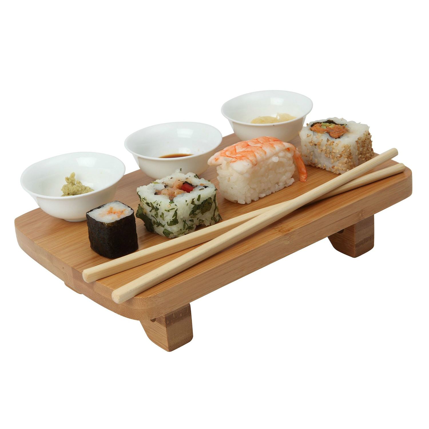 Dexam Bamboo Sushi Serving Kit Set, including Bowls, Table & Chopsticks