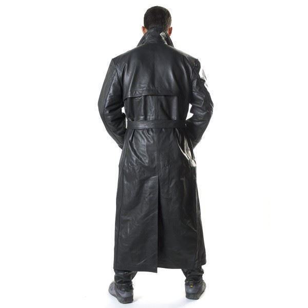 Mens Gothic Long Leather Coat Black Color Steampunk Goth Black Leather Trench Coat See Long