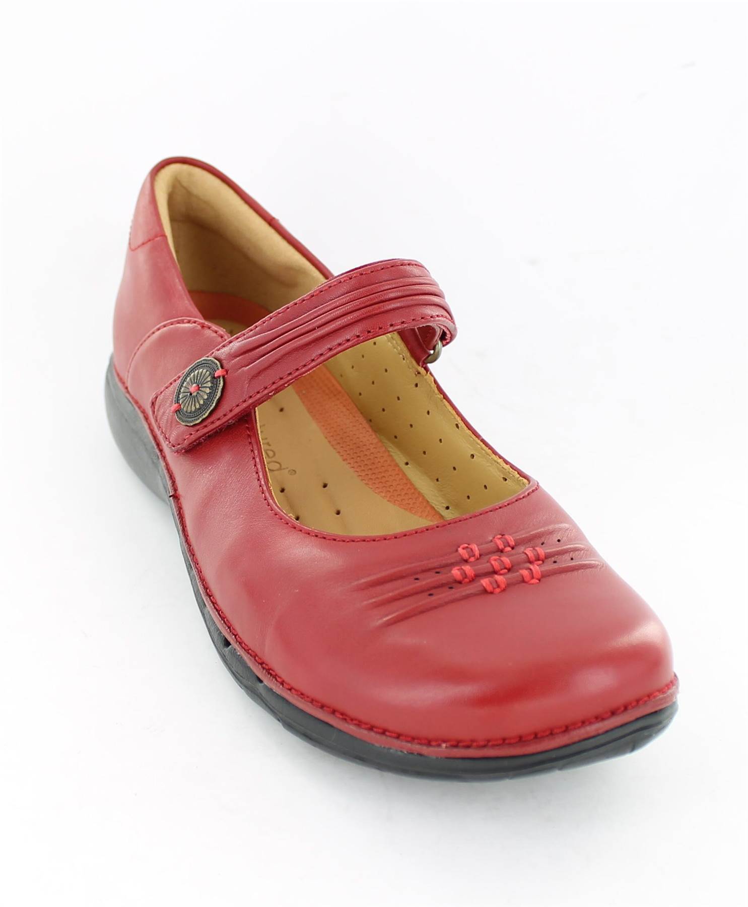 CLARKS LADIES CASUAL RED OR BLACK LEATHER UNSTRUCTURED VELCRO SHOES - UN LINDA - Picture 13 of 32