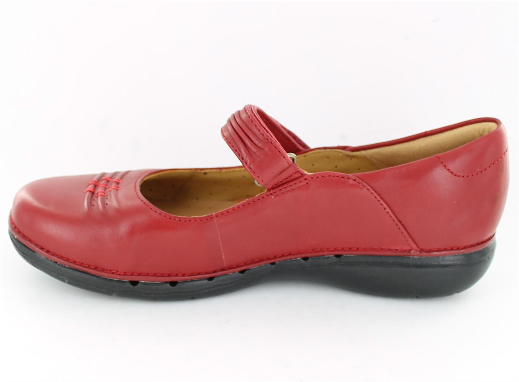 CLARKS LADIES CASUAL RED OR BLACK LEATHER UNSTRUCTURED VELCRO SHOES - UN LINDA - Picture 18 of 32