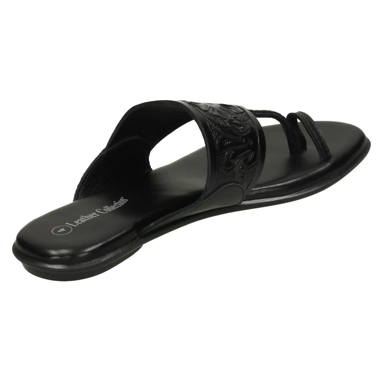 Ladies Leather Collection Flat Toe Loop Sandals F00041 | eBay