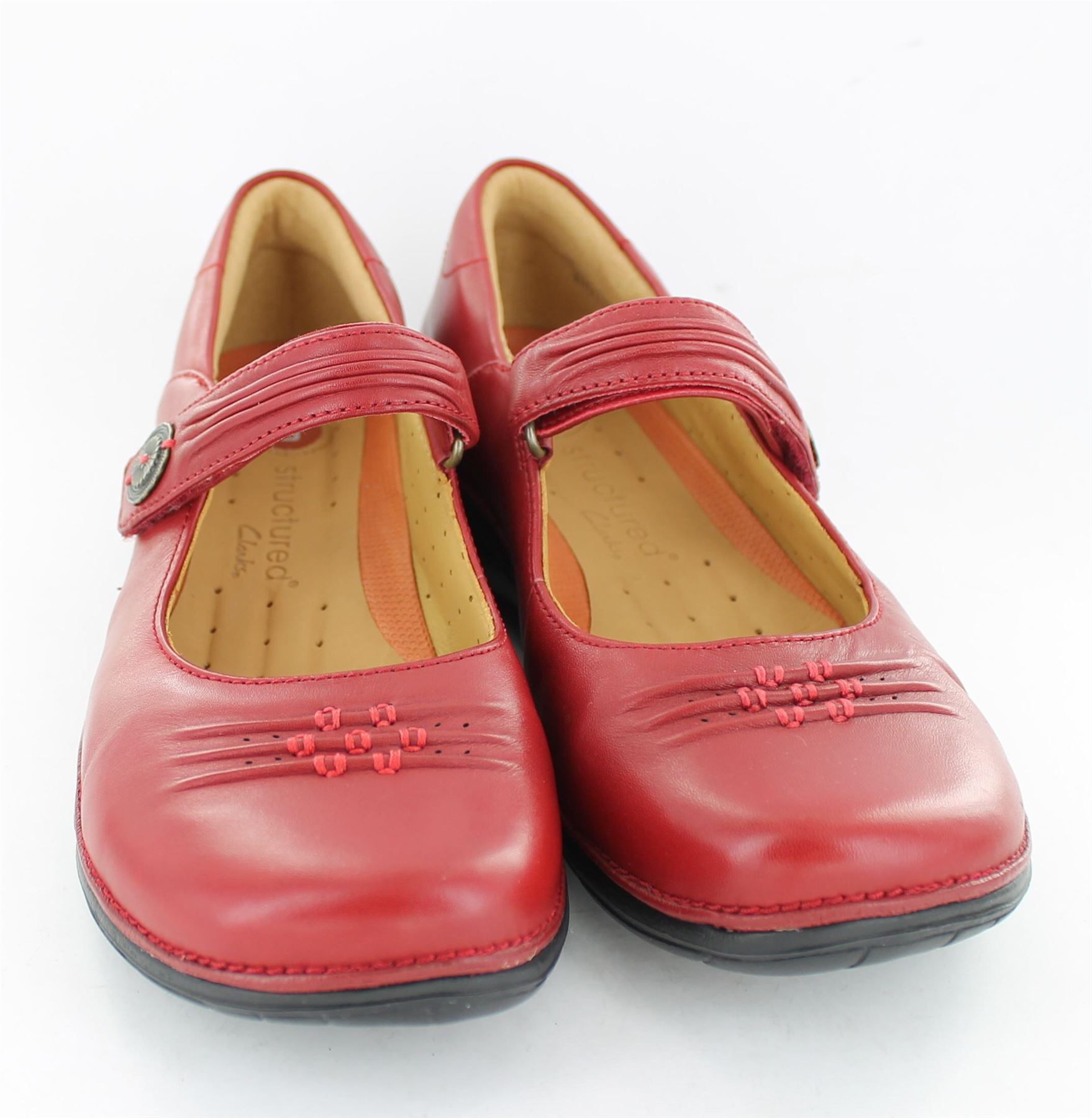 CLARKS LADIES CASUAL RED OR BLACK LEATHER UNSTRUCTURED VELCRO SHOES - UN LINDA - Picture 16 of 32