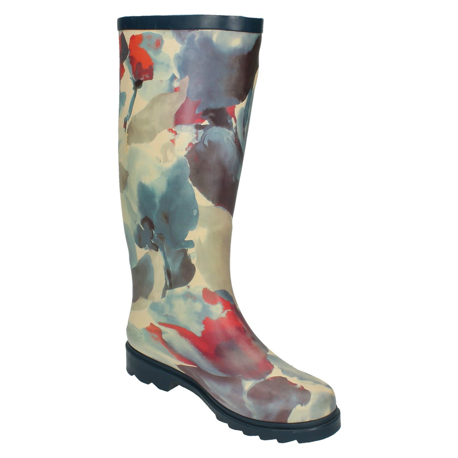 Womens Spot On Watercolour Print Wellington Boots eBay