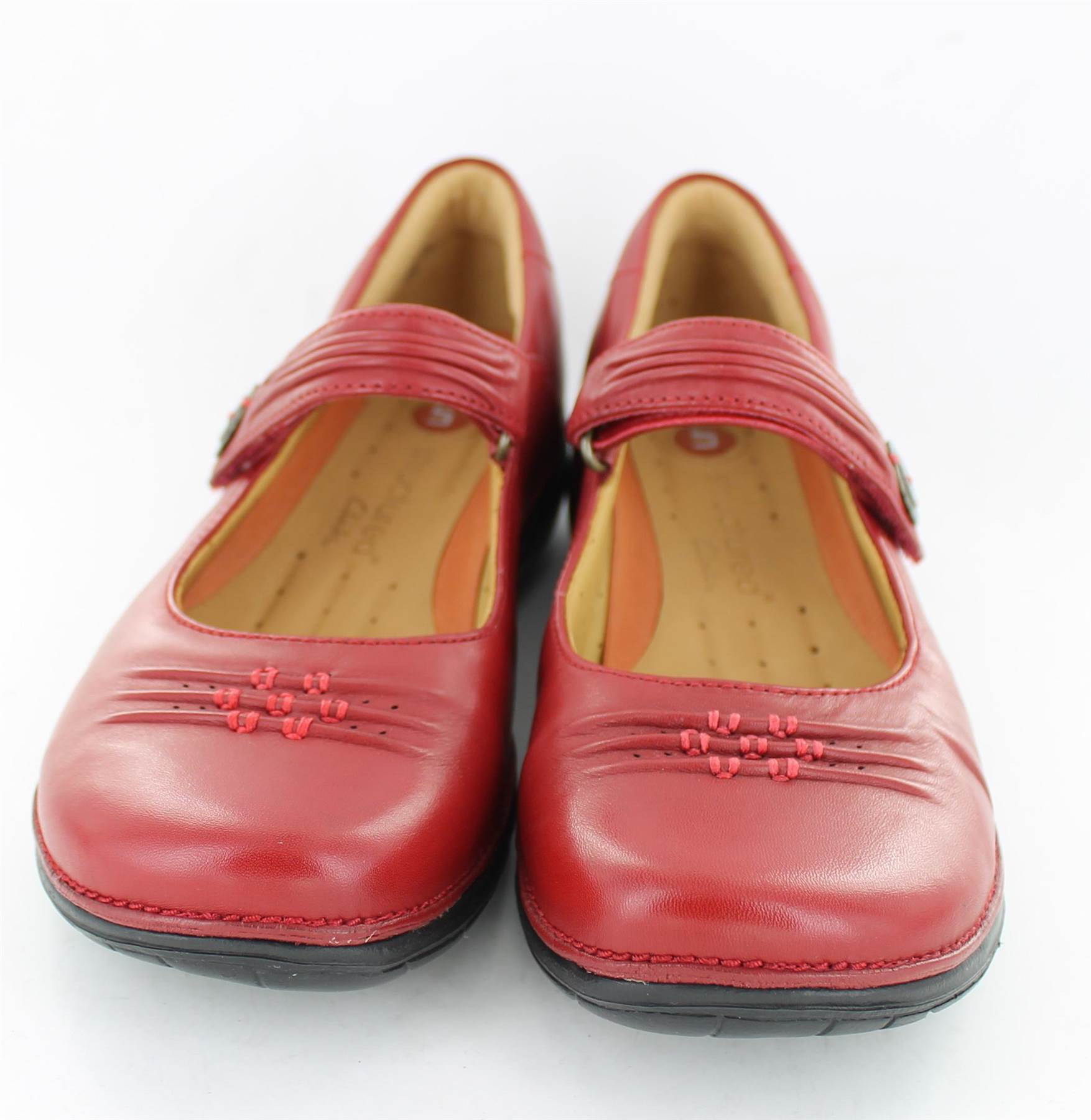 CLARKS LADIES CASUAL RED OR BLACK LEATHER UNSTRUCTURED VELCRO SHOES - UN LINDA - Picture 12 of 32