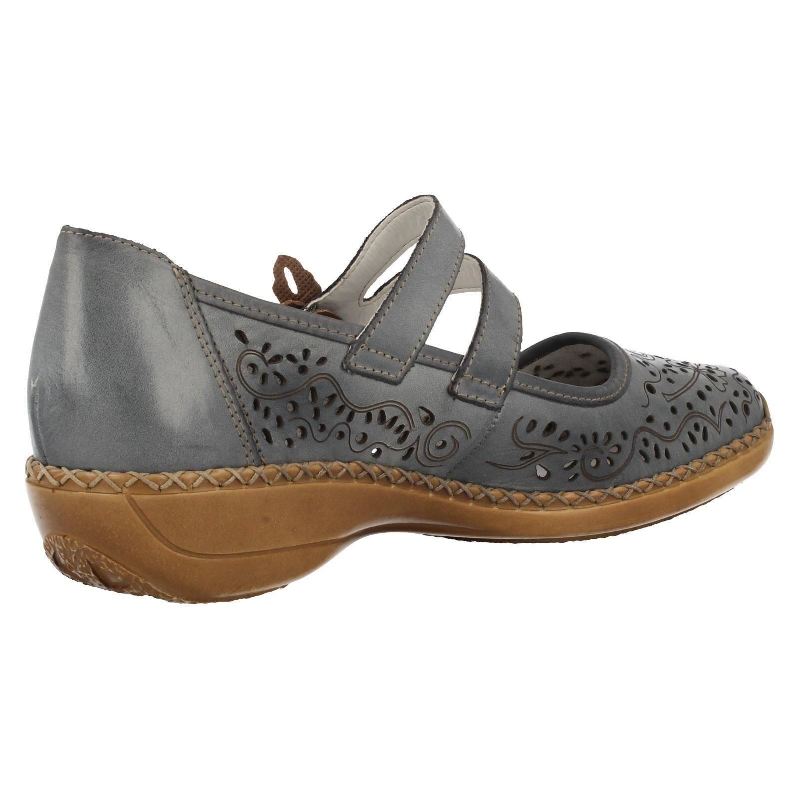 Ladies Rieker Leather Mary Jane Flat Shoes - 41372